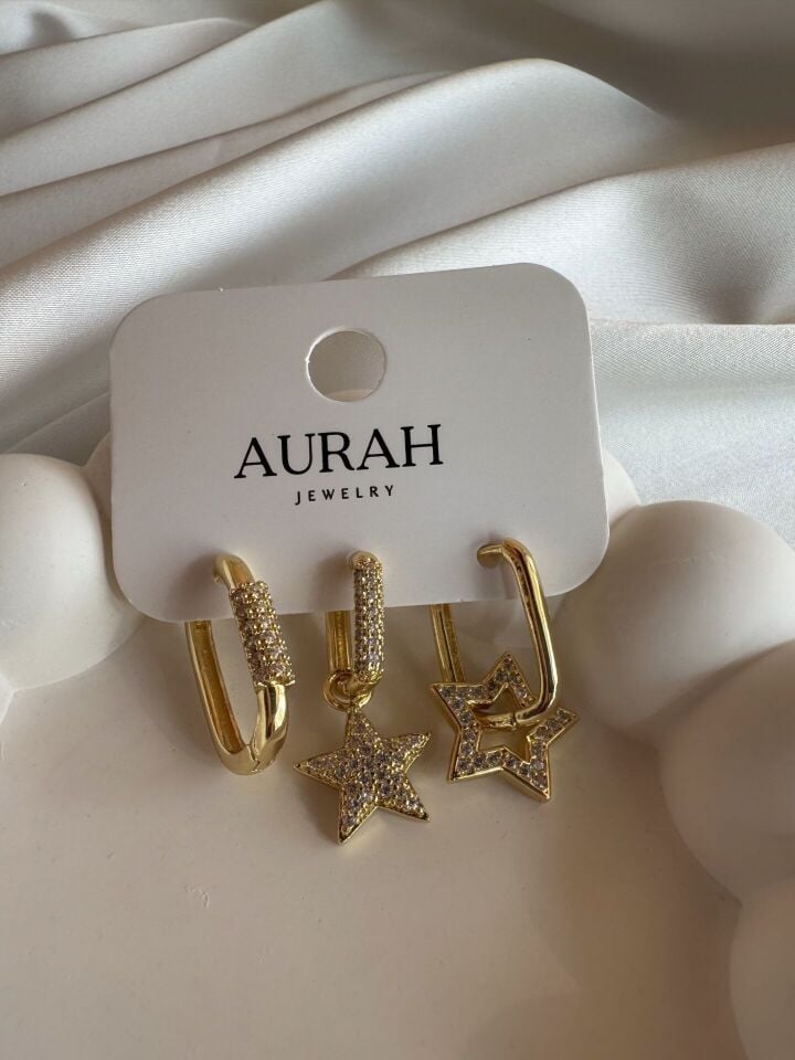 Yıldızlı Üçlü Set Küpe