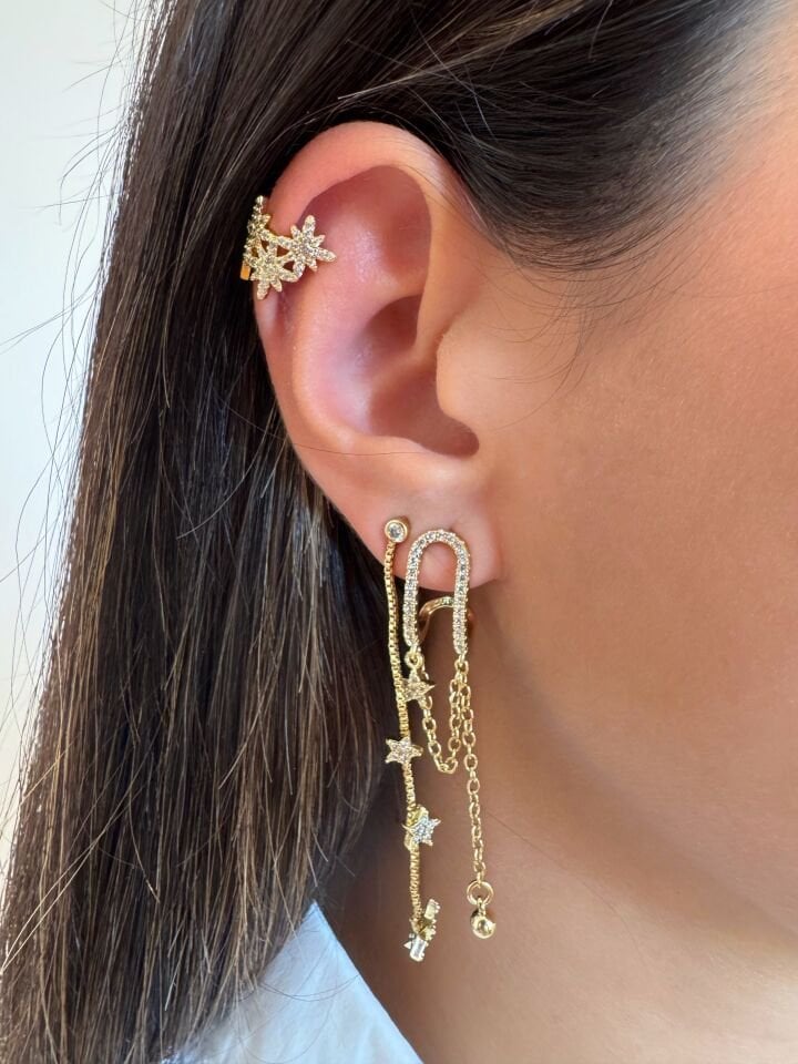 Çoklu Işıltı Gold Earcuff