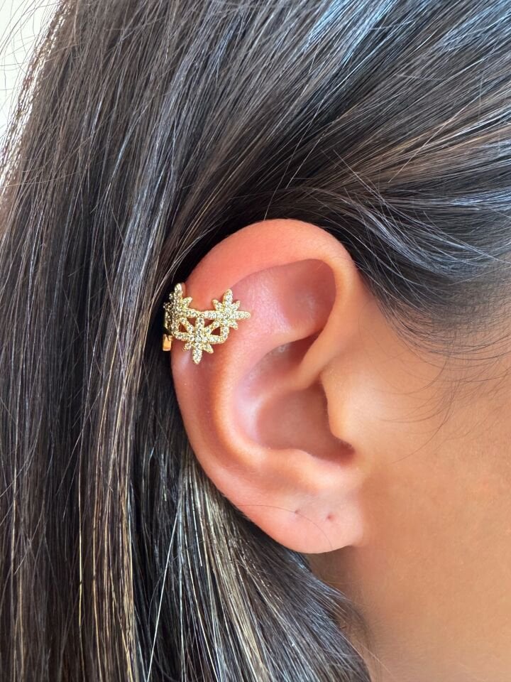 Çoklu Işıltı Gold Earcuff