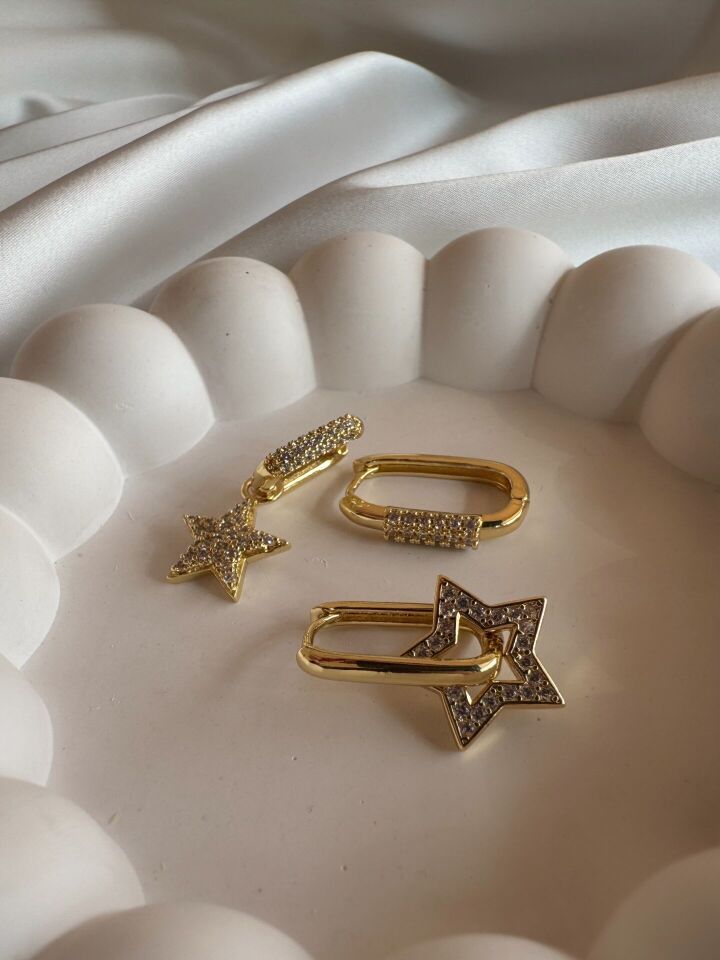 Yıldızlı Üçlü Set Küpe