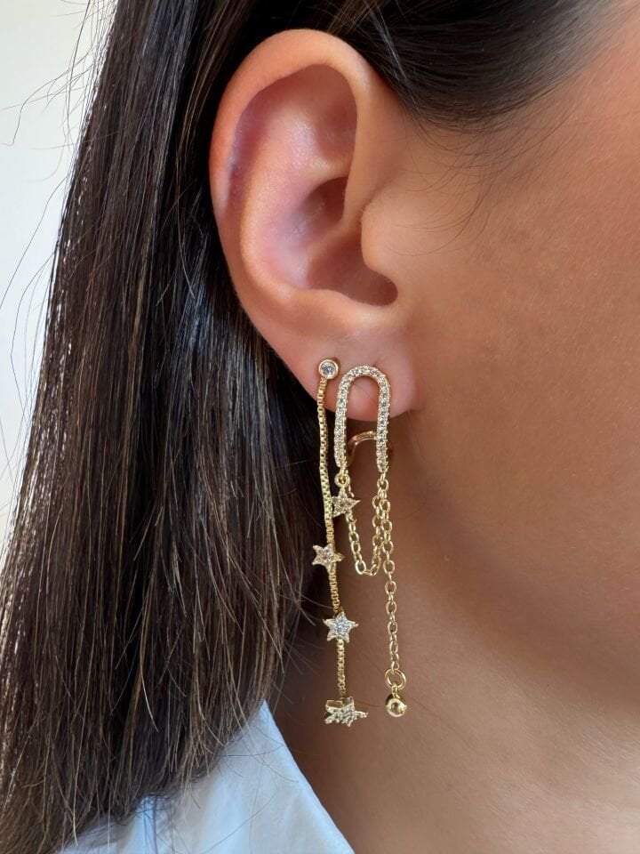 Taş Detaylı Üçlü Set Küpe