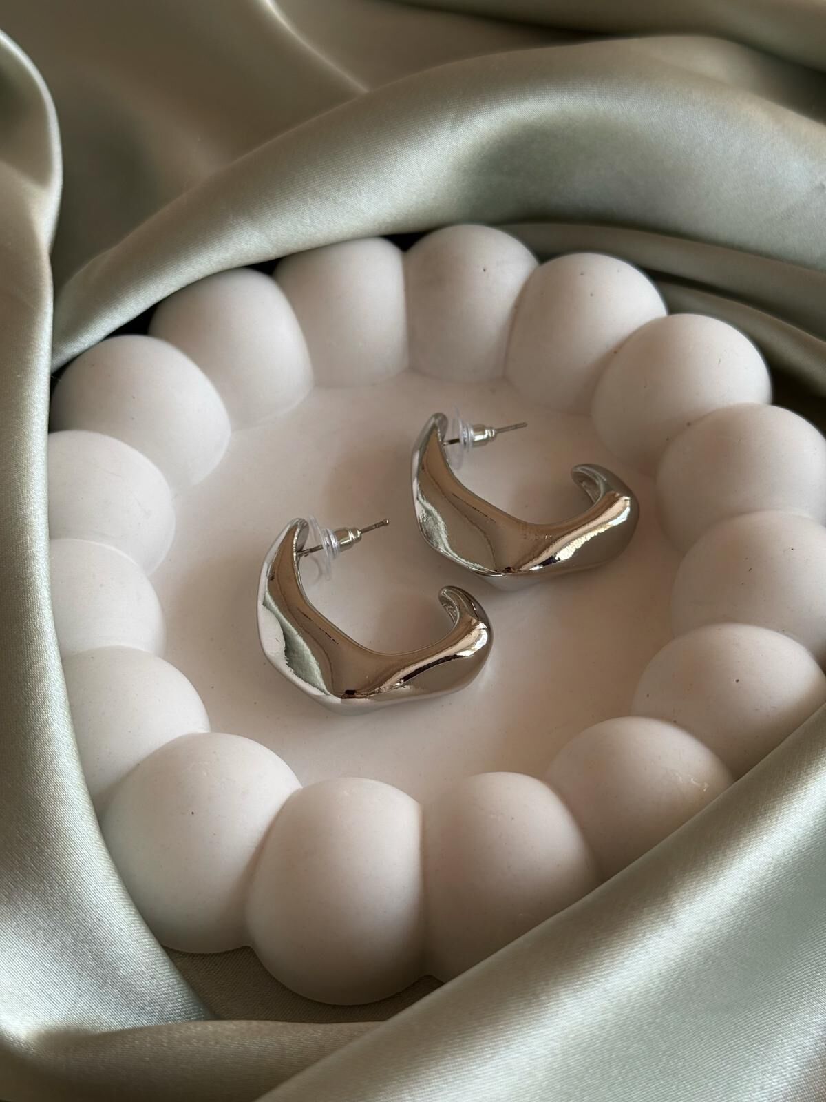 Kalın Oval Silver Küpe