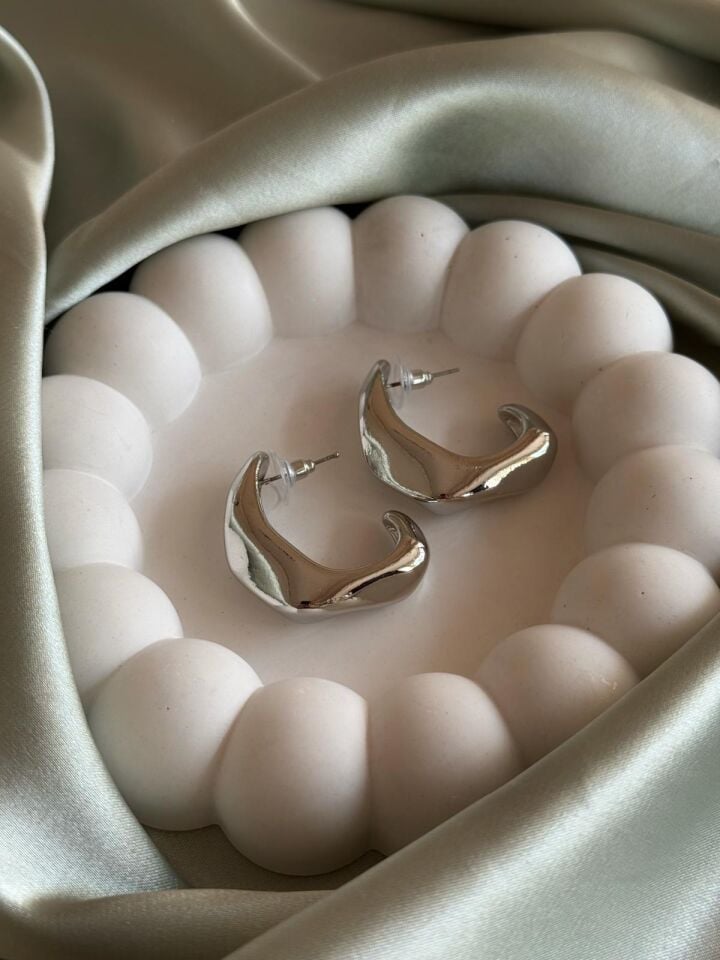 Kalın Oval Silver Küpe