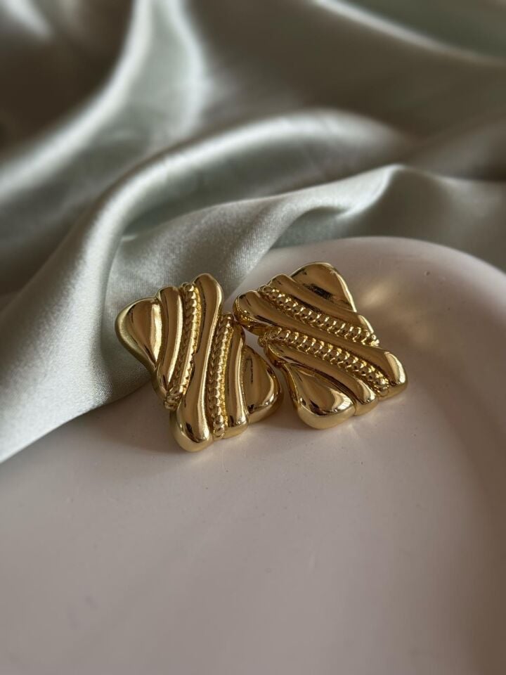 Gold Dikdörtgen Küpe