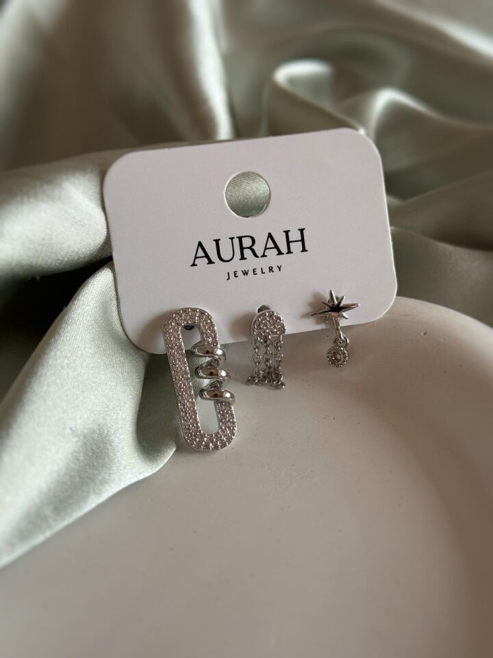 Silver Üçlü Küpe