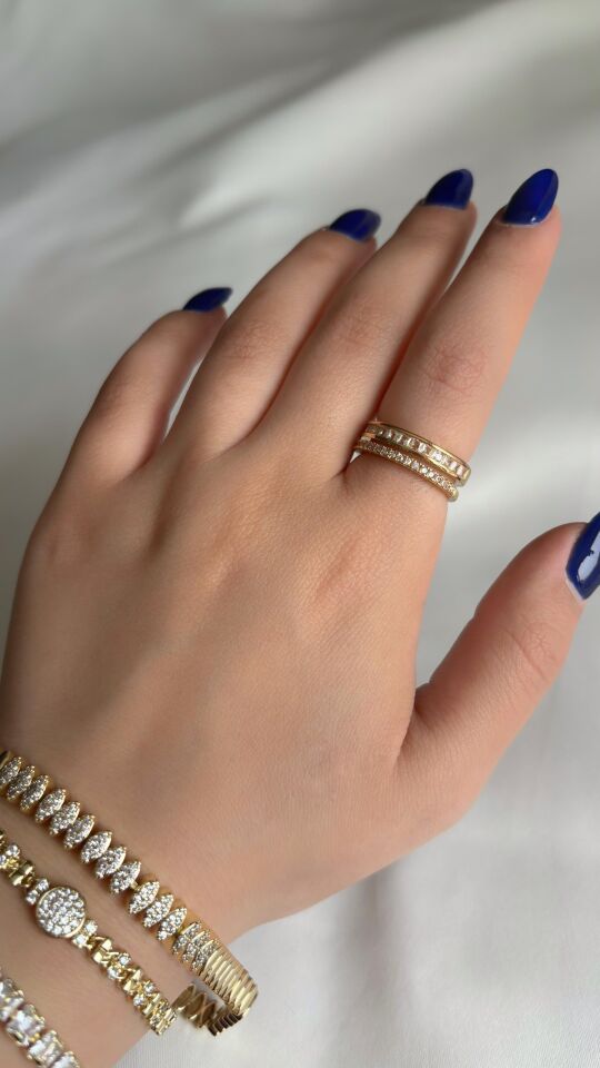 Taşlı Çift Şeritli Yüzük