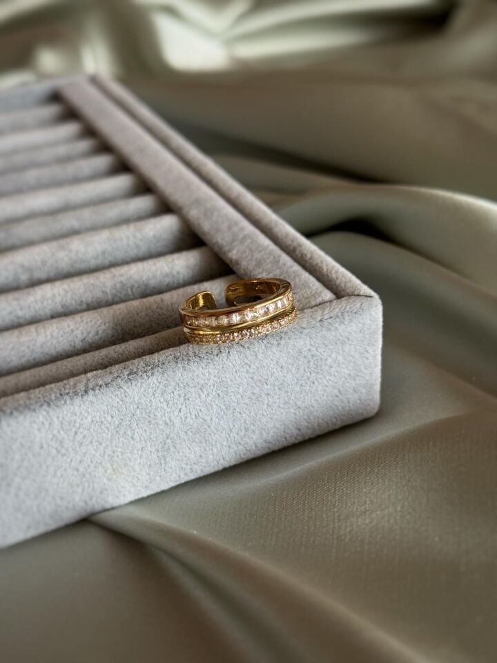 Taşlı Çift Şeritli Yüzük