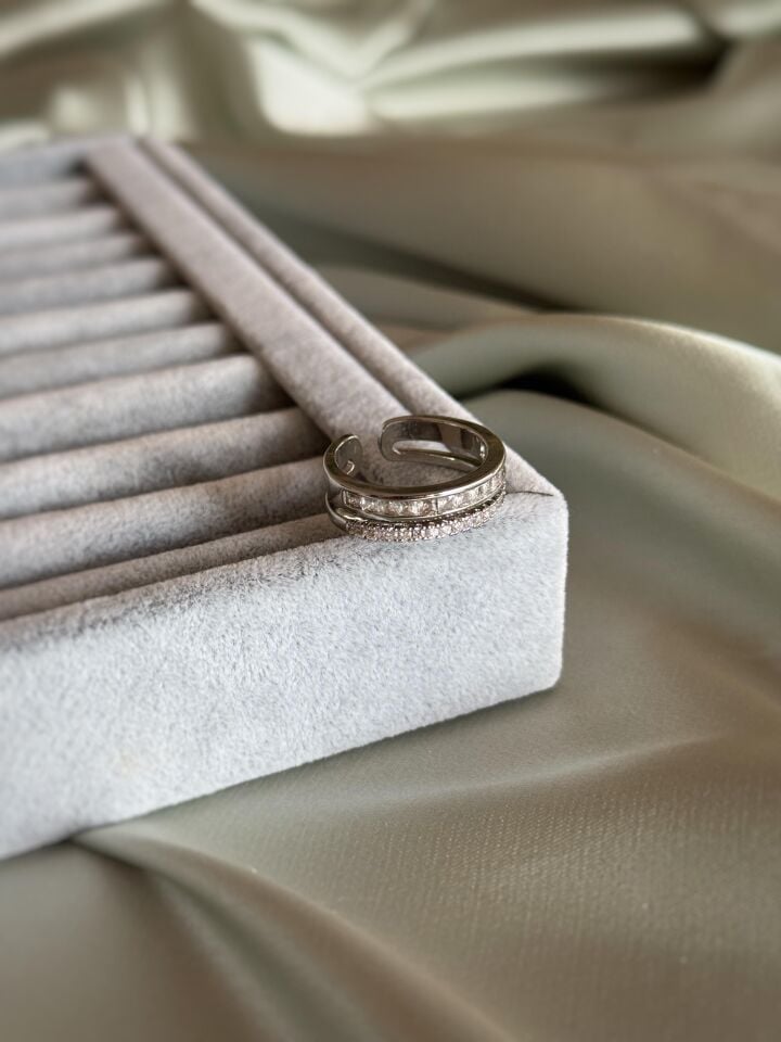 Taşlı Silver Çift Şeritli Yüzük